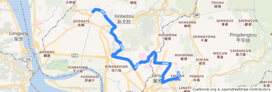 Mapa del recorrido 臺北市 602 天母-北投 (往程) de la línea  en Taipei.