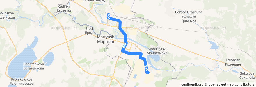 Mapa del recorrido Автобус 14: Городская больница №2 – п. Чкалова de la línea  en カメンスク=ウラリスキー管区.