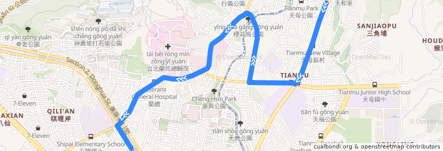 Mapa del recorrido 臺北市 224 天母-捷運石牌站 (往程) de la línea  en 臺北市.