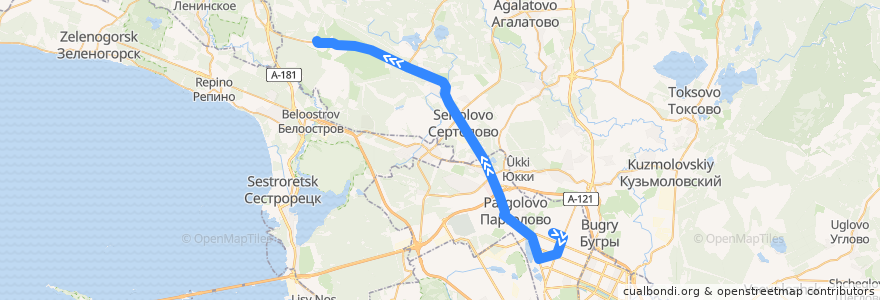Mapa del recorrido Автобус № 439: станция метро "Парнас" => Сады de la línea  en Óblast de Leningrado.