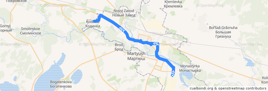 Mapa del recorrido Автобус 2: Заводоуправление УАЗа – Кодинка de la línea  en カメンスク=ウラリスキー管区.