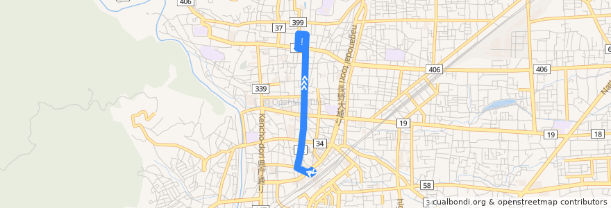 Mapa del recorrido 11系統 びんづる号 de la línea  en Nagano.