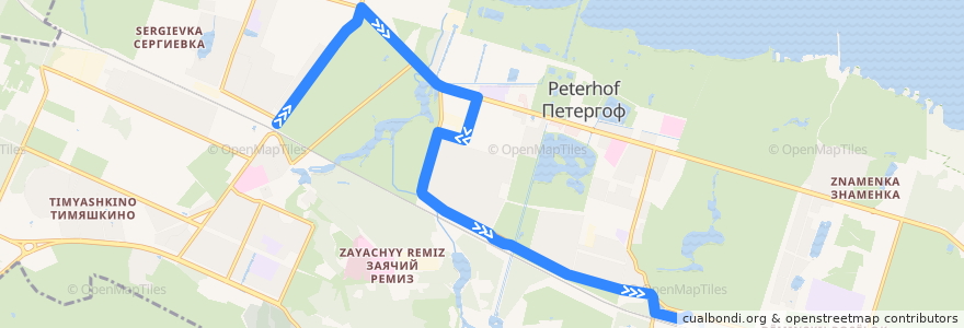 Mapa del recorrido Автобус № 353: ж/д станция Старый Петергоф => ж/д станция Новый Петергоф de la línea  en Петергоф.