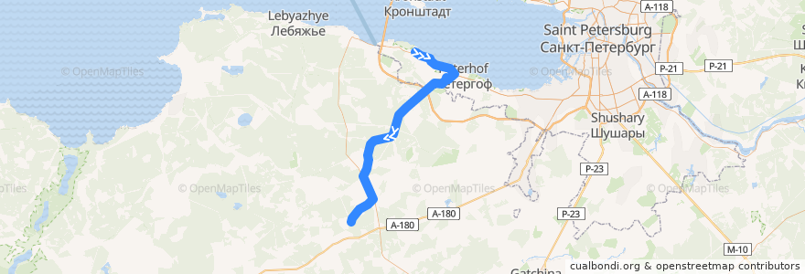 Mapa del recorrido Автобус № 683: Ломоносов, вокзал => Клясино de la línea  en Leningrad Oblast.