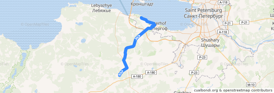 Mapa del recorrido Автобус № 683: Клясино => Ломоносов, вокзал de la línea  en Leningrad Oblast.