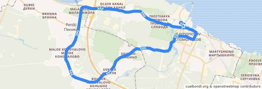 Mapa del recorrido Автобус № 691: Ломоносов, вокзал => Ломоносов, вокзал de la línea  en Ленинградская область.