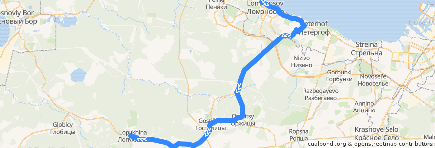 Mapa del recorrido Автобус № 688: Ломоносов, вокзал => Лопухинка de la línea  en Ленинградская область.