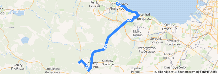 Mapa del recorrido Автобус № 682: Ломоносов, вокзал => Озёрное de la línea  en Óblast de Leningrado.