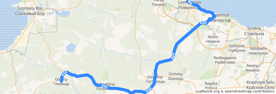 Mapa del recorrido Автобус № 685А: Глобицы => Ломоносов, вокзал de la línea  en Óblast de Leningrado.