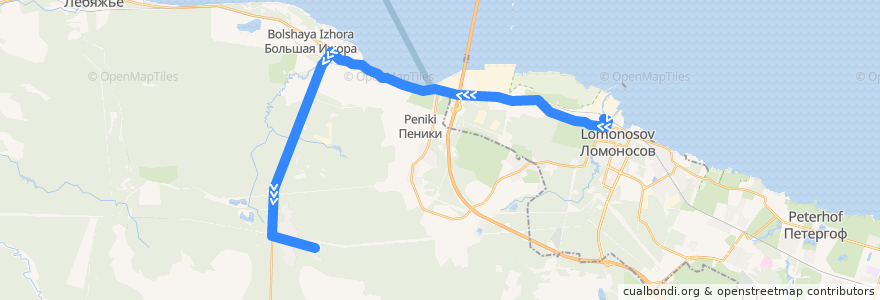 Mapa del recorrido Автобус № 671А: Ломоносов, вокзал => Таменгонт de la línea  en レニングラード州.