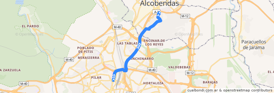 Mapa del recorrido Bus 155: Plaza Castilla → El Soto de La Moraleja de la línea  en Autonome Gemeinschaft Madrid.