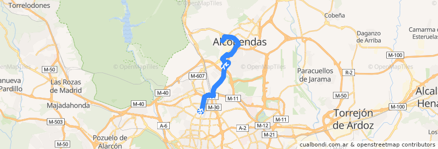 Mapa del recorrido Bus 157: Plaza Castilla → Alcobendas (Paseo de la Chopera) de la línea  en Comunidad de Madrid.