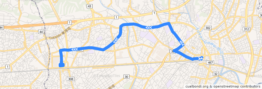 Mapa del recorrido 藤沢09系統 de la línea  en 藤澤市.