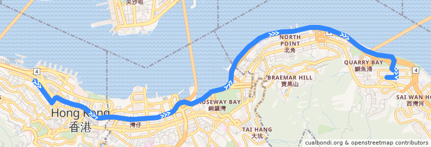 Mapa del recorrido Bus 720P (Central (Gilman Street) → Taikoo Shing) de la línea  en 홍콩섬.