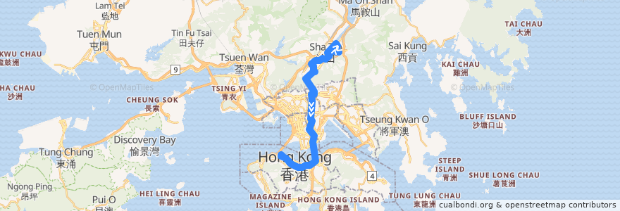Mapa del recorrido Cross-harbour Bus 182 (Yu Chui Court → Central (Macau Ferry)) de la línea  en 香港 Hong Kong.