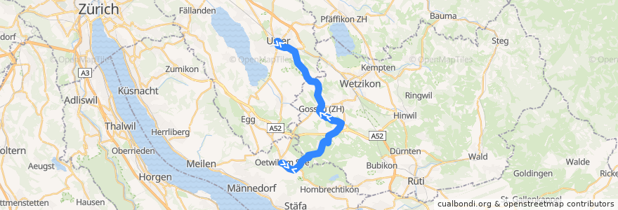 Mapa del recorrido Bus 845: Oetwil am See, Zentrum => Uster, Bahnhof de la línea  en Zurich.