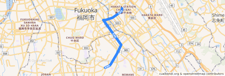 Mapa del recorrido 西鉄バス65番 de la línea  en 福冈市.