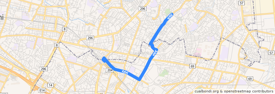 Mapa del recorrido 津田沼グリーンハイツ線 de la línea  en Prefectura de Chiba.