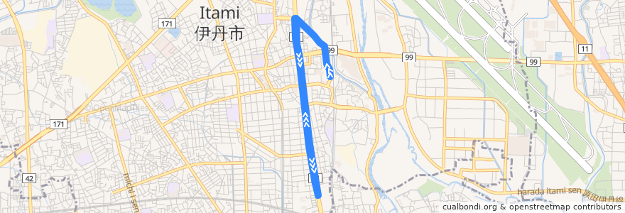 Mapa del recorrido 70: JR伊丹～伊丹営業所前 de la línea  en 伊丹市.