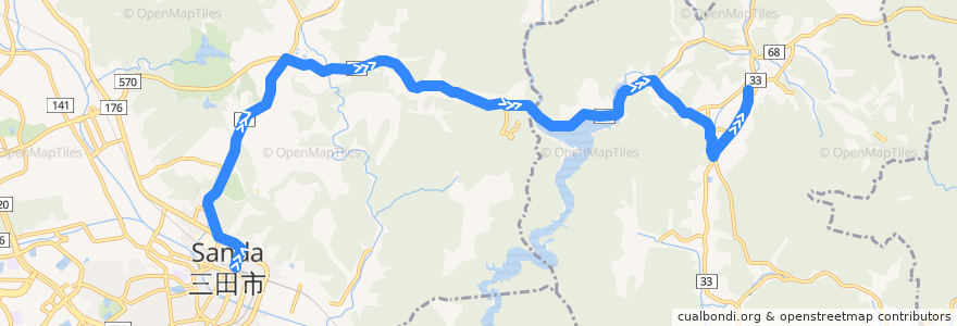 Mapa del recorrido 25: 三田駅→東部 de la línea  en 兵库县/兵庫縣.
