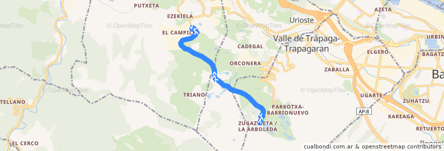 Mapa del recorrido Gallarta-Santurtzi de la línea  en Bizkaia.