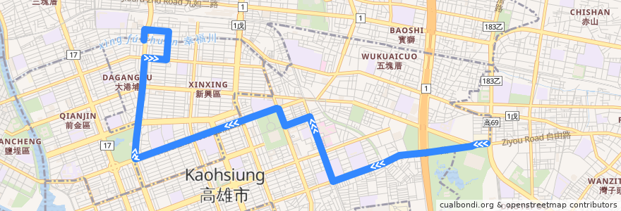 Mapa del recorrido 52B(往程) de la línea  en کائوهسیونگ.