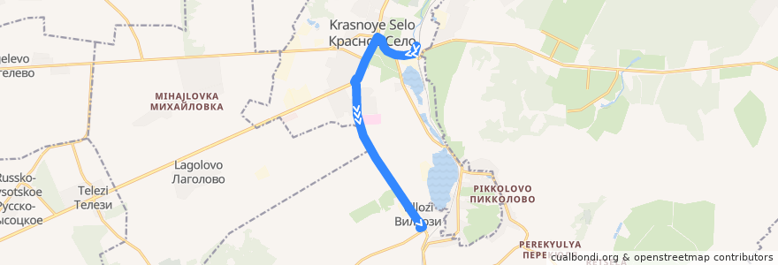 Mapa del recorrido Автобус № 477: ж/д станция Красное село => Виллози de la línea  en 상트페테르부르크.