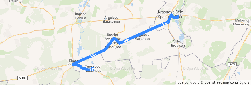 Mapa del recorrido Автобус № 547: Терволово => ж/д станция Красное село de la línea  en Oblast Leningrad.