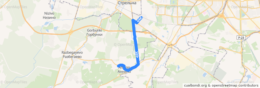 Mapa del recorrido Автобус № 461: ж/д станция Сергиево => Аннино de la línea  en Leningrad Oblast.