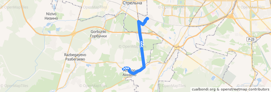 Mapa del recorrido Автобус № 461: Аннино => ж/д станция Сергиево de la línea  en Óblast de Leningrado.