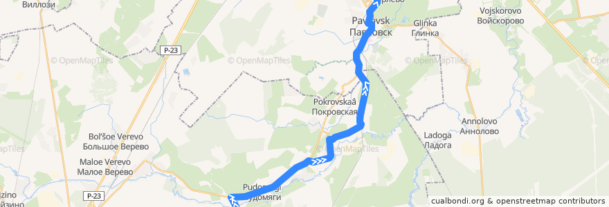 Mapa del recorrido Автобус № 478: Лукаши => Павловск, вокзал de la línea  en Oblast de Léningrad.