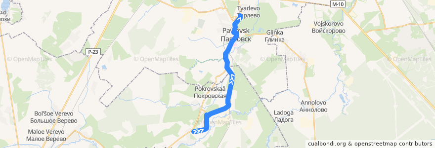 Mapa del recorrido Автобус № 528: Коммунар => Павловск, вокзал de la línea  en Óblast de Leningrado.