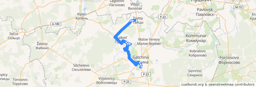 Mapa del recorrido Автобус № 537: Гатчина, Варшавский вокзал => Тайцы de la línea  en Rajon Gattschina.