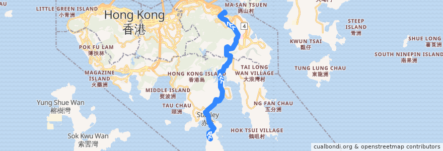 Mapa del recorrido 新巴14線 NWFB 14 (赤柱炮台 Stanley Fort → 嘉亨灣 Grand Promenade (不經廣場 omit Plaza)) de la línea  en 香港島 Hong Kong Island.