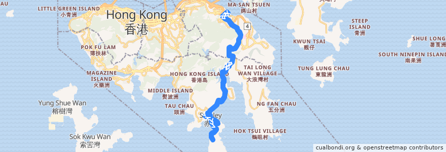 Mapa del recorrido 新巴14線 NWFB 14 (嘉亨灣 Grand Promenade ↺ 赤柱炮台 Stanley Fort (經監獄及廣場 via Prison & Plaza)) de la línea  en Гонконг (остров).