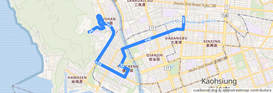 Mapa del recorrido 56路(往程) de la línea  en 가오슝시.