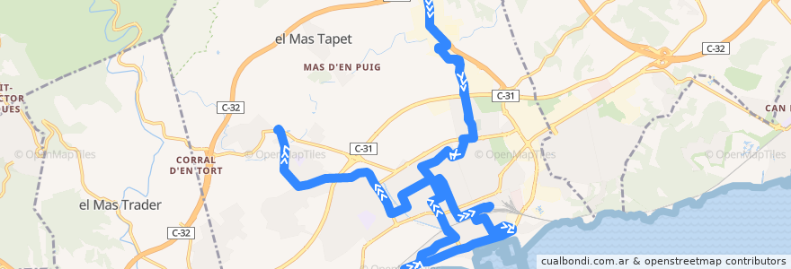 Mapa del recorrido Línia L-1: Tacó - Camping de la línea  en Vilanova y Geltrú.