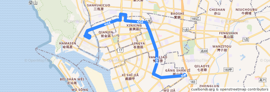 Mapa del recorrido 82路(往程) de la línea  en 가오슝시.
