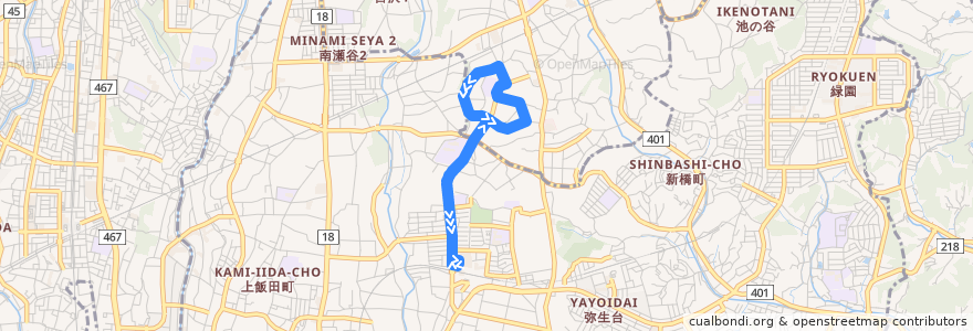 Mapa del recorrido い20: いずみ野駅 → 阿久和団地北 → いずみ野駅 de la línea  en يوكوهاما.