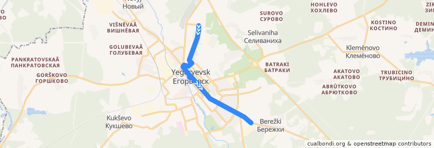 Mapa del recorrido Автобус: № 10 «Нечаевская улица - Дорожный участок» de la línea  en Yegoryevsk Urban Okrug.