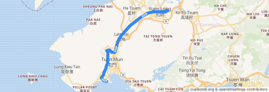 Mapa del recorrido 輕鐵610綫 Light Rail 610 (屯門碼頭 Tuen Mun Ferry Pier → 元朗 Yuen Long) de la línea  en 香港 Hong Kong.
