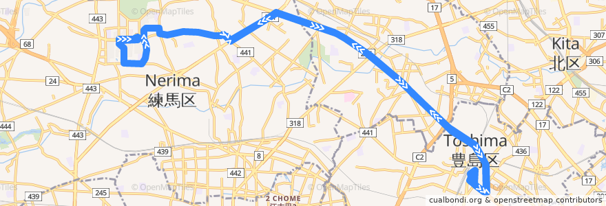 Mapa del recorrido 光02 de la línea  en 东京都/東京都.