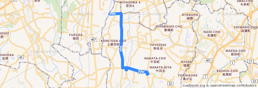 Mapa del recorrido 立02 上飯田車庫→いずみ中央経由→立場ターミナル de la línea  en 泉区.