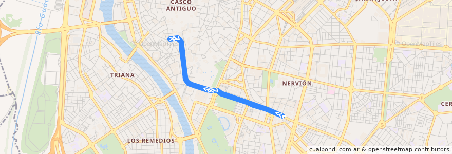 Mapa del recorrido Pza. Nueva - S. Bernardo de la línea  en Siviglia.