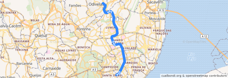 Mapa del recorrido Linha Amarela: Rato → Odivelas de la línea  en Лиссабон.