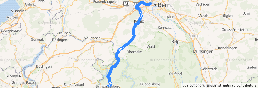 Mapa del recorrido S6: Schwarzenburg => Bern de la línea  en Bern-Mittelland administrative district.