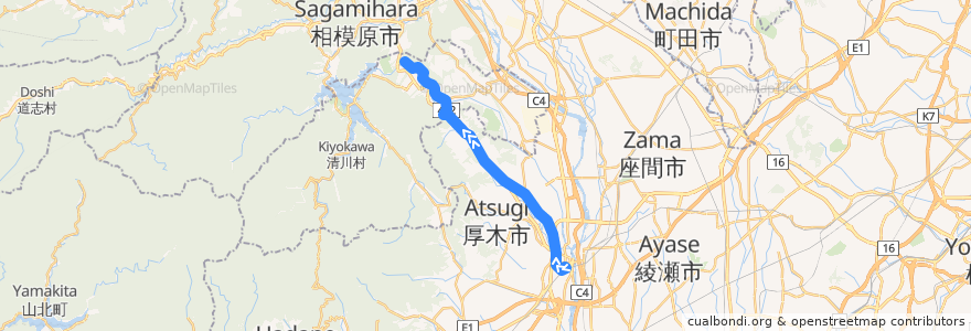 Mapa del recorrido 厚木02系統 de la línea  en 가나가와현.