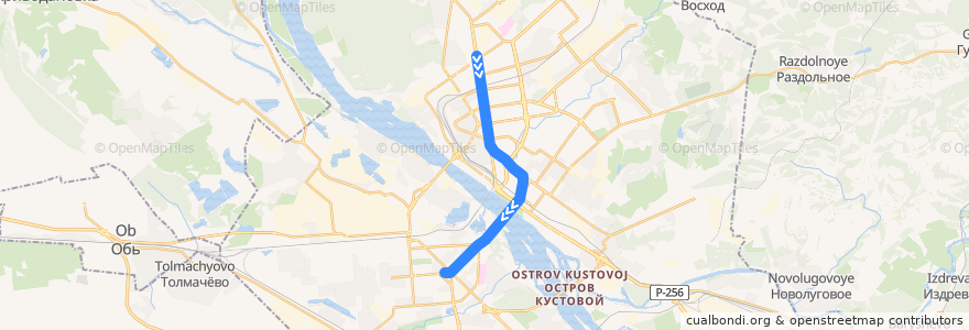 Mapa del recorrido Ленинская линия: Заельцовская → Площадь Маркса de la línea  en ノヴォシビルスク管区.