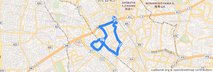 Mapa del recorrido 代官山循環線 de la línea  en 東京都.