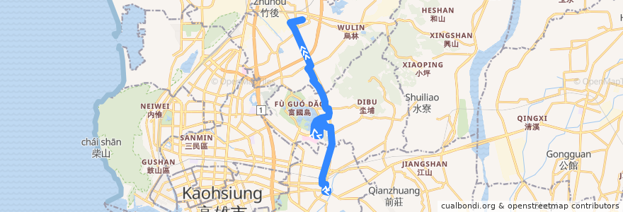 Mapa del recorrido 橘16路(往程) de la línea  en کائوهسیونگ.